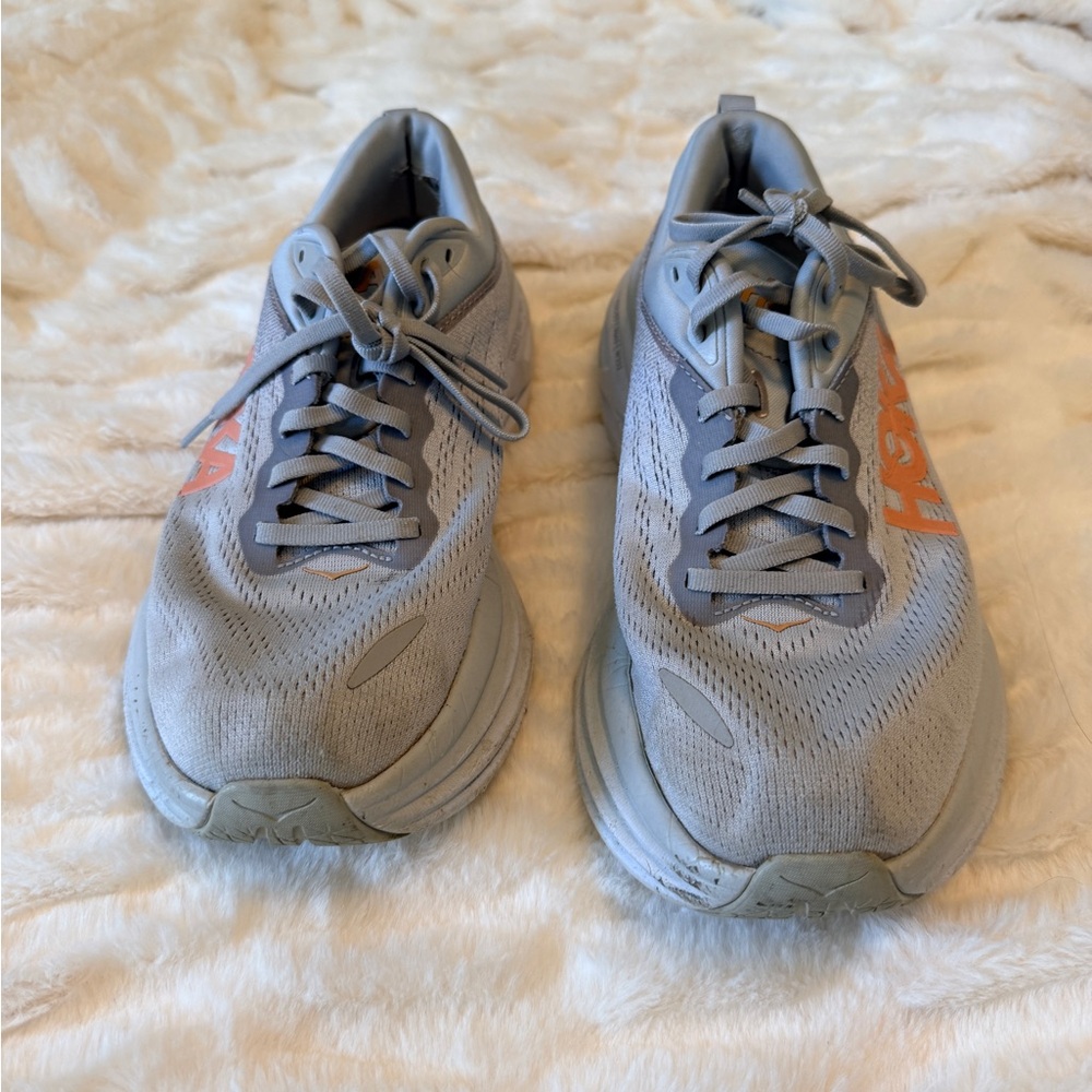 Gray and Orange Hoka Bondi Women’s Shoes